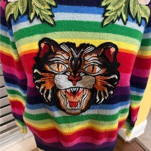 Colorful Striped Sweater with Tiger Patch